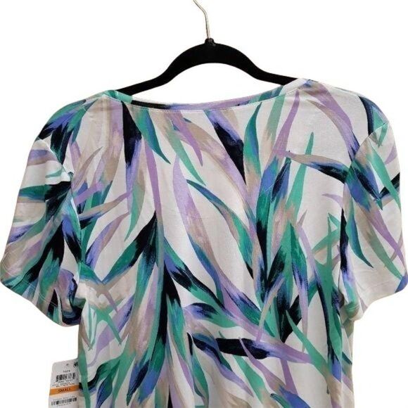 Vintage 90's JM Collection Short Sleeve Scoop Neck Palm Tropical Print Top Sz S - Picture 6 of 10